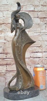 Elegant Woman Holding Shawl Bronze Sculpture Marble Base Art Deco Bust