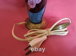 Elegant antique blue ceramic and bronze lamp base with floral Art Deco decoration, rare