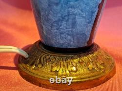 Elegant antique blue ceramic and bronze lamp base with floral Art Deco decoration, rare