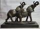Elephant Statue Sculpture In Art Deco Style, Solid Bronze, Signed