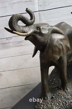 Elephant Statue Sculpture in Art Deco Style, Solid Bronze, Signed