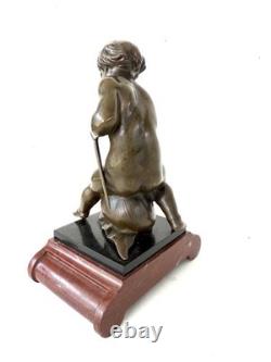 Émile Picault Bronze Boy Riding Snail Sculpture Base Art Deco Art Nouveau France