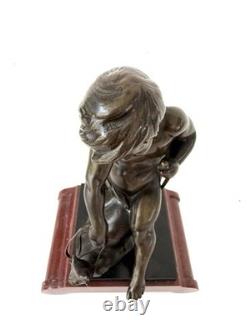 Émile Picault Bronze Boy Riding Snail Sculpture Base Art Deco Art Nouveau France