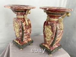 Empty-pocket vases, Art Deco garniture, gilt bronze, Persian red marble