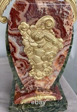 Empty-pocket vases, Art Deco garniture, gilt bronze, Persian red marble