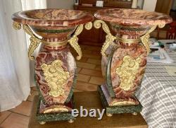 Empty-pocket vases, Art Deco garniture, gilt bronze, Persian red marble