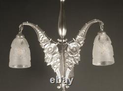Ets L. Eliot's Art Deco Bronze Silvered and Molded-Pressed Glass Chandelier
