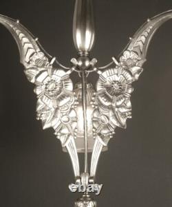 Ets L. Eliot's Art Deco Bronze Silvered and Molded-Pressed Glass Chandelier