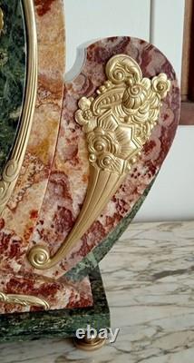 Exceptional and rare Art Deco clock in gilded bronze and Persian red marble