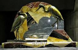 Extraordinary Statue Art Deco Marble Bronze Regulates Turtle Herons