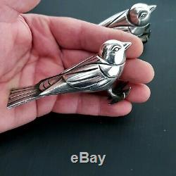 F. H Danvin Pair Of Birds Silver Bronze Art Deco. Bookend