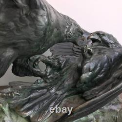 FIGHTING EAGLES signed RICHÉ ART DECO bronze sculpture with antique patina vintage µ