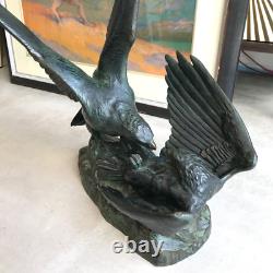 FIGHTING EAGLES signed RICHÉ ART DECO bronze sculpture with antique patina vintage µ