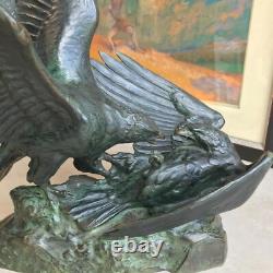 FIGHTING EAGLES signed RICHÉ ART DECO bronze sculpture with antique patina vintage µ
