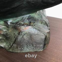 FIGHTING EAGLES signed RICHÉ ART DECO bronze sculpture with antique patina vintage µ