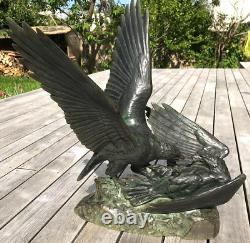 FIGHTING EAGLES signed RICHÉ ART DECO bronze sculpture with antique patina vintage µ