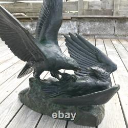 FIGHTING EAGLES signed RICHÉ ART DECO bronze sculpture with antique patina vintage µ