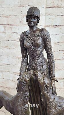 Fabulous Bronze Statue Sculpture Girl Woman Lady Dog Figurine Art Deco Opener