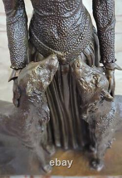 Fabulous Bronze Statue Sculpture Girl Woman Lady Dog Figurine Art Deco Opener