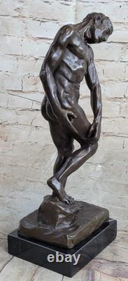 Famous Rodin Adam's Sculpture Bronze Marble Base Statue Deco Figurine Art