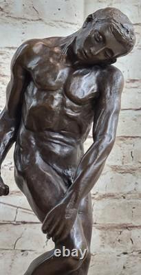 Famous Rodin Adam's Sculpture Bronze Marble Base Statue Deco Figurine Art