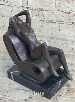 Female Bronze Chair Figure Nude Statue Classic Woman Art Deco Sculpture