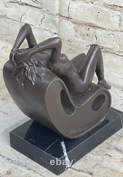 Female Bronze Chair Figure Nude Statue Classic Woman Art Deco Sculpture