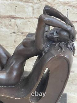 Female Bronze Chair Figure Nude Statue Classic Woman Art Deco Sculpture