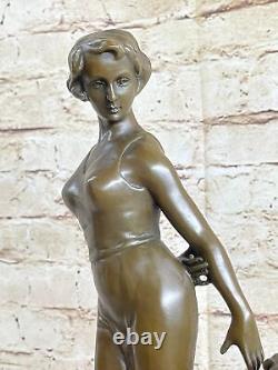 Figure Sculpture Art Deco Nude Elegant Lady with Dog Signed Lorenzl 6.3 KG