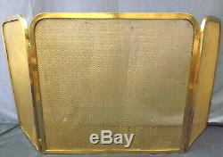 Fireplace Screen 3-panel Golden Brass. Art Deco 1930's H48 CM L100 CM