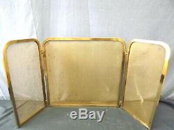 Fireplace Screen 3-panel Golden Brass. Art Deco 1930's H48 CM L100 CM