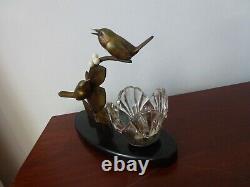 Former Bronze Lamp E. Guy Art Deco Birds Sculpture Old Lamp Bird Shade Floral