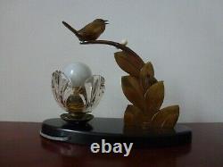 Former Bronze Lamp E. Guy Art Deco Birds Sculpture Old Lamp Bird Shade Floral