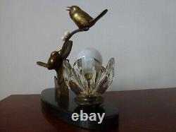 Former Bronze Lamp E. Guy Art Deco Birds Sculpture Old Lamp Bird Shade Floral