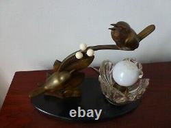 Former Bronze Lamp E. Guy Art Deco Birds Sculpture Old Lamp Bird Shade Floral