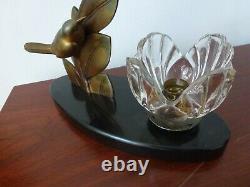 Former Bronze Lamp E. Guy Art Deco Birds Sculpture Old Lamp Bird Shade Floral