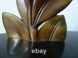 Former Bronze Lamp E. Guy Art Deco Birds Sculpture Old Lamp Bird Shade Floral