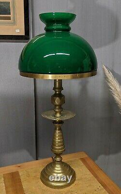 Former Opaline Green Foot Office Lamp Bronze Art Deco