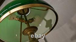 Former Opaline Green Foot Office Lamp Bronze Art Deco