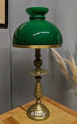 Former Opaline Green Foot Office Lamp Bronze Art Deco