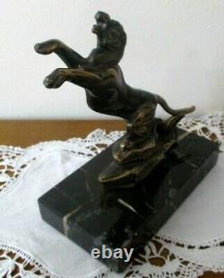 Former Paire De Serre Book Art Deco Panther Bronze Regulated Gold On Marble