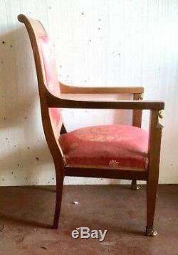 Four Empire Style Armchairs In Mahogany Bronze Ornamentation. 20th Century