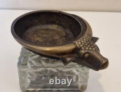France, Austria. Art Deco Heavy Bronze Ashtray with Buffalo Decoration Excellent Condition