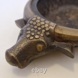 France, Austria. Art Deco Heavy Bronze Ashtray with Buffalo Decoration Excellent Condition