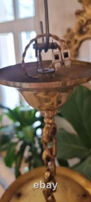 French Art Deco bronze chandelier in a hexagonal shape with six thick cut glass panels