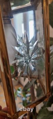 French Art Deco bronze chandelier in a hexagonal shape with six thick cut glass panels