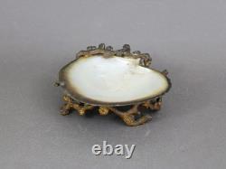French Art Deco shell mounted on bronze, Antique 1920s, Sculptural trinket bowl