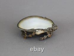 French Art Deco shell mounted on bronze, Antique 1920s, Sculptural trinket bowl