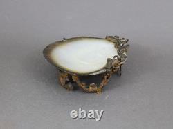 French Art Deco shell mounted on bronze, Antique 1920s, Sculptural trinket bowl