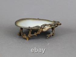 French Art Deco shell mounted on bronze, Antique 1920s, Sculptural trinket bowl